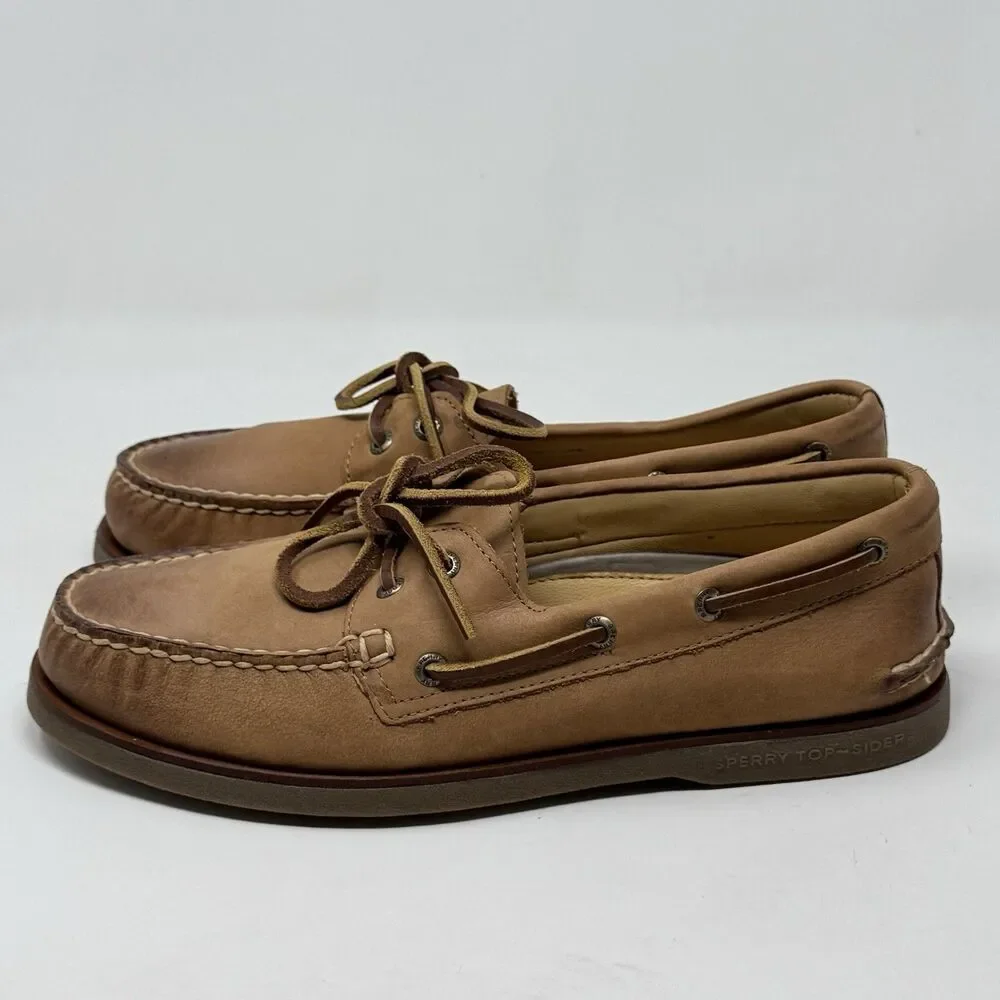 Sperry Gold Cup Authentic 2 Eye Boat Shoes Mens 10 W Wide Honey Brown Leather